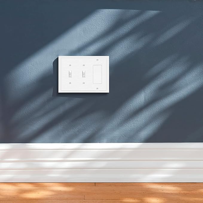 Henne Bery Modern Edge Decorative Wall Plate Switch Plate Outlet Cover, Durable Solid Zinc Alloy (Double Toggle/Single Decorator, White)