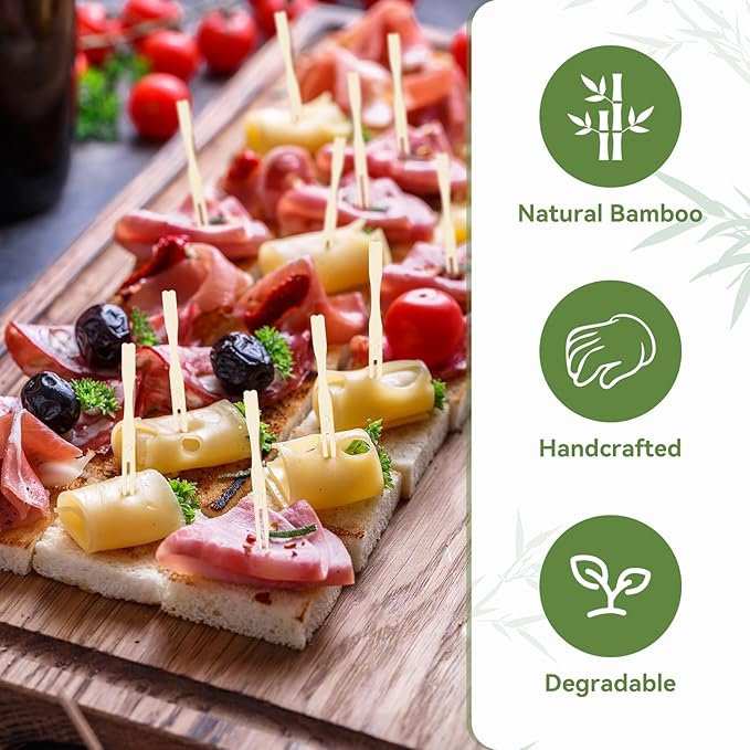 200PCS Cocktail Picks, Fancy Forks for Appetizers, Decorative Skewers for Appetizers Drinks Party Fruit, 3.5 Inch Long Wooden Bamboo Food Forks Charcuterie Boards Accessories