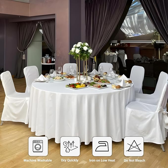 12 Pack White Round Tablecloth 90 Inch White Table Cloth Stain and Wrinkle Resistant Reusable and Washable Polyester Fabric Table Covers for Buffet Wedding Party and Banquet