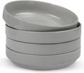 KooK Ceramic Large Pasta Bowls, Microwave and Dishwasher Safe, Great for Soups and Salads, Shallow Serving Bowls, Glossy Porcelain, 47 oz, Set of 4, Powder Grey