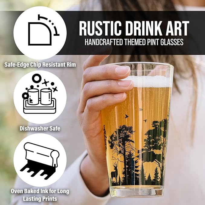 Black Lantern Bigfoot in the Forest Pint Glass Single 16oz Nature Beer Glass for Outdoors & Craft Beer