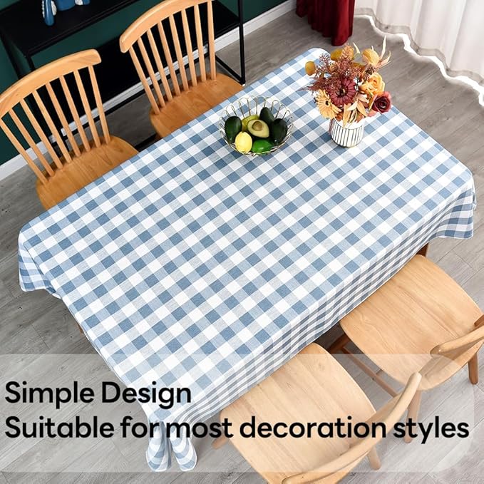 Gingham Tablecloth Rectangle Table Cloth Heavy Duty Cotton Checkered Table Cover for Spring Picnic Kitchen Dining(C-Sky Blue, 52x86 inch)