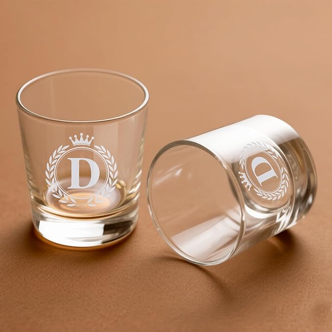 Whiskey Glasses - Rocks Old Fashioned Glass Gifts for Men, Monogrammed A-Z 10oz Personalized Whisky Glasses, Christmas Birthday Gifts for Men Him Dad Father Husband Brother Son (D)