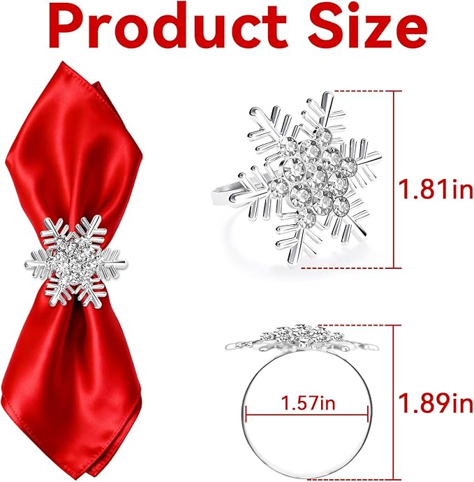 ZeeDix Christmas Silver Snowflake Napkin Rings Set of 12, Napkins Ring for Dinning Table - Rustic Dinner Tables Decoration for Wedding Receptions Christmas Thanksgiving Holiday Party Dinner Parties