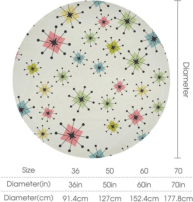 Retro Mid Century Round Tablecloth, Vintage Modern Colorful Abstract Geometric Art Bohemian Tablecloth for Home Party Dining Room Kitchen Decor 50Inch(127cm)