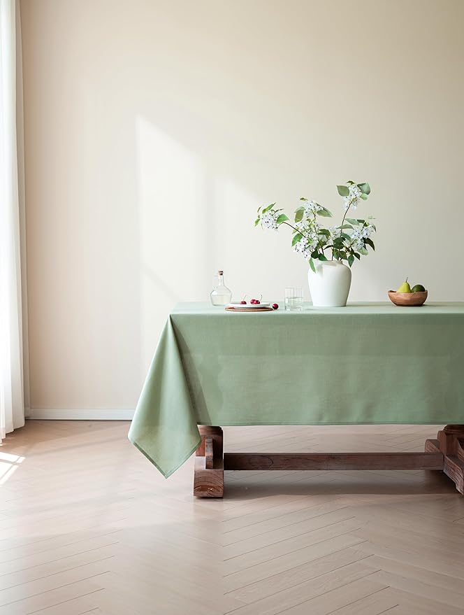 Sage Green Linen Table Cloths for Rectangle Tables Farmhouse Neutral Tablecloth Rectangular Kitchen Decoration Dining Table Cover Washable 60x104