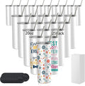 25 Pack Sublimation Tumblers Blank 20 oz Straight Skinny Tumbler with Stainless Steel Straws Rubber Bottom Individually Boxed Sublimation Cups Wholesale Blank White for DIY Craft