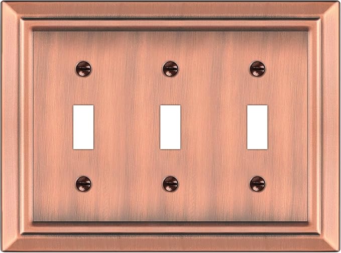 Metal Wall Plate for Electrical Outlets, Decorative Antique Copper Switch Plates Outlet Cover, Light Switch Cover Plate, 3-Gang Wall Plates (Triple Toggle, 1 Pack)