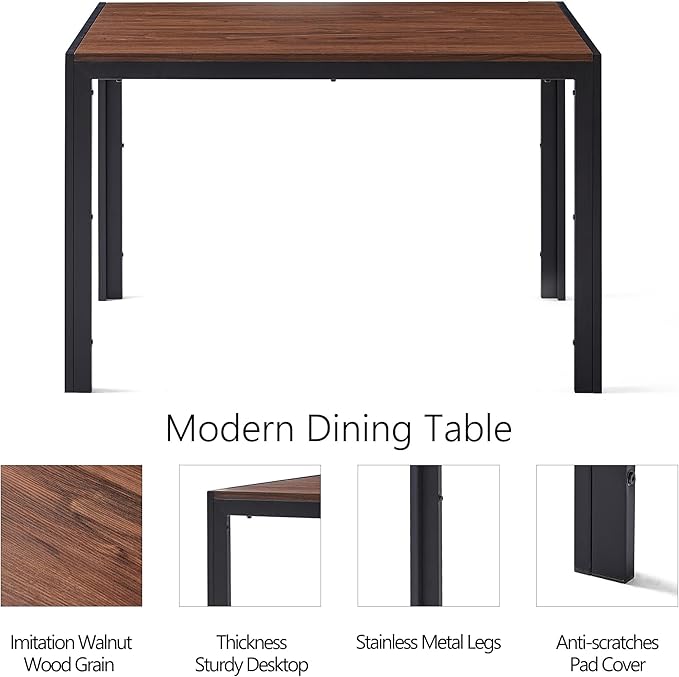 Modern Dining Room Set for 4, 5 Pieces Dining Table Set, Solid Walnut Table Imitation Wood with Sturdy Metal Frame&Legs, Comfy Velvet Dining Chair Armless for Space Saving, Stylish Dinette Set