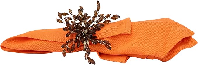 Napkin Rings Set of 12 for Dining Table Decoration Parties Everyday Metal Napkin Holder Leaf Coffee (Pack of 12)