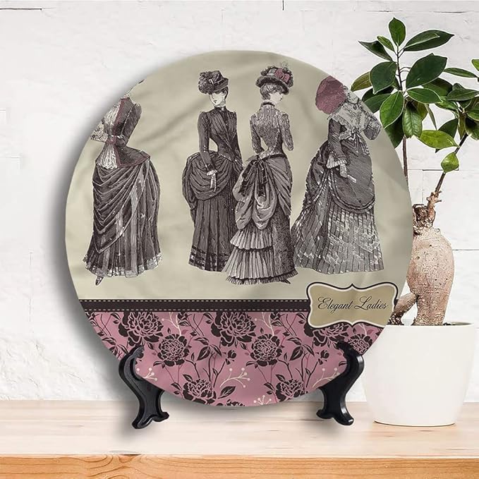 Ceramic Display Plate, Victorian Ceramic Hanging Decorative Plate, Women Fashion Handbag, 7 Inch, Household Custom Ceramic Plate, Multicolor