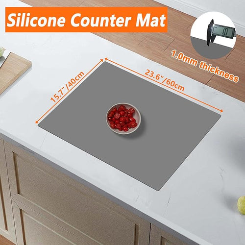 23.62"x15.74"(60cmx40cm) Countertop Protector Mat, Silicone Mats for Kitchen Counter, Cuttable Heat Resistant Mats for Counter, Waterproof Silicone Kitchen Island Protector Mat(2Pack, Light Gray)
