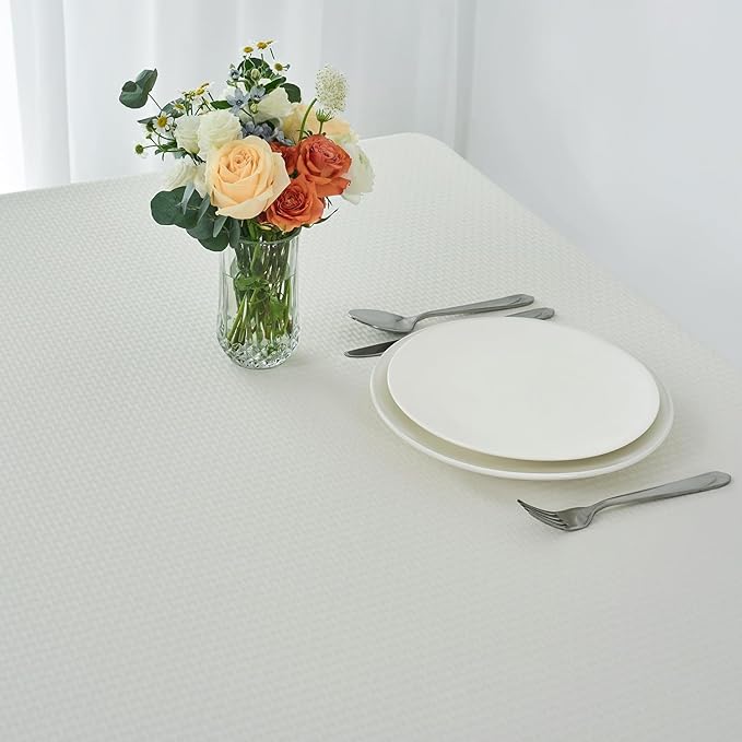 maxmill Square Jacquard Tablecloth Waterproof Spillproof Wrinkle Resistant Soft Weaved Design Table Cloth for Dinner and Party Washable Fabric Cover, Indoor and Outdoor Use, 60 x 60 Inch, Ivory