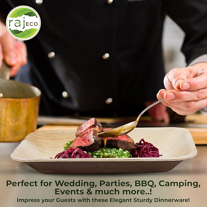 Raj Palm Leaf Plates [50-Pack] 10" Square Plates like Bamboo plates Disposable, Strong, Decorative Compostable Tableware for wedding, Lunch, Dinner, Birthday, Camping, Outdoor BBQ, Picnic…