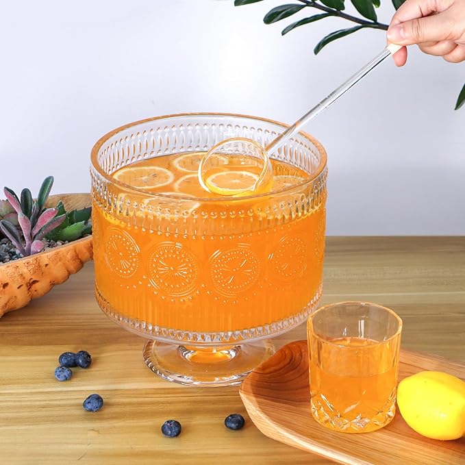 MDLUU Glass Trifle Bowl with Pedestal, 3.43qt Footed Dessert Stand, Vintage Centerpiece Bowl for Layered Cakes, Fruits, Salad (Sunflower Pattern)