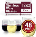 Reli. Disposable Wine Glasses (48 Pack, 12oz) Plastic Stemless Wine Glasses Disposable | Clear and Stemless for Parties, Cocktails, Whiskey, Weddings | Shatterproof