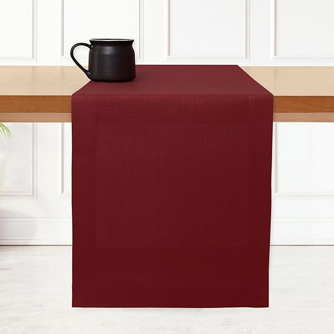 D'Moksha Homes Linen Dark Red Table Runner 132 Inches Long - 100% Pure Linen Extra Long Table Runner 14 x 132 Inch for Valentines, Spring - Machine Washable
