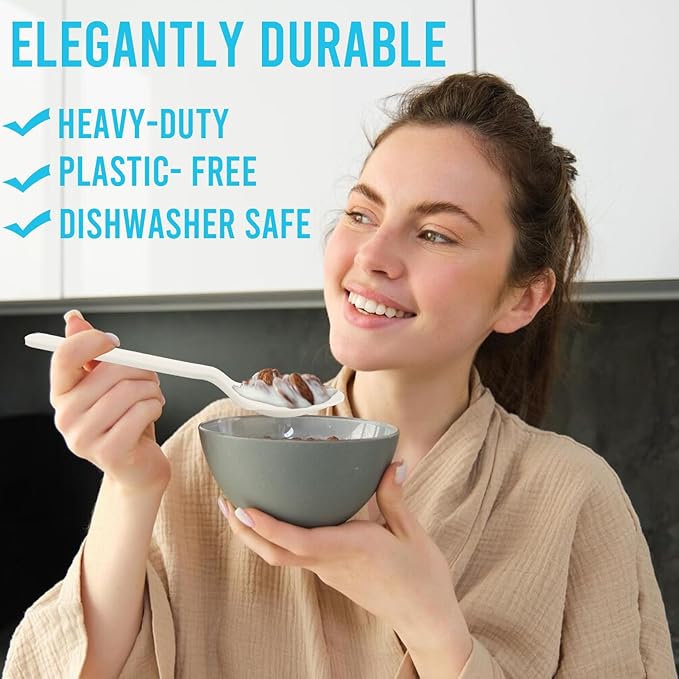 250 Count Compostable Disposable Non Plastic Spoons, Large Heavy Duty Biodegradable Utensils, Eco Friendly Durable Sturdy Recyclable Spoons Flatware Silverware for Party Wedding Daily Use