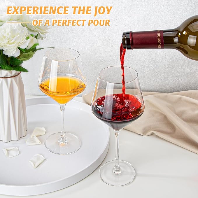 Red Wine Glasses Set of 4, Long Stem Crystal Wine Glasses, Burgundy Wine Glasses in Gift Box, Large Wine Glasses With Stem for Any Occasions-16 oz