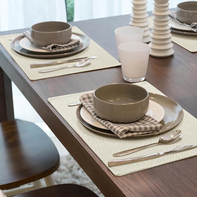 homing Cotton Linen Placemats Set of 4, Cloth Washable Farmhouse Dining Table Mats for Indoors & Outdoors, Easy to Clean, Cream, 13 x 19 Inch