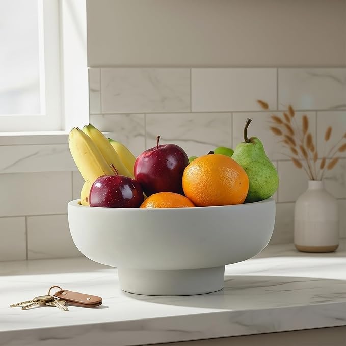 Handmade Concrete Bowl - 10x5x4.25 Inch Decorative Centerpiece Bowl for Fruits, Coffee Table, Kitchen Counter, Entryway or Shelf - Modern Minimalistic Decor (Light Gray)