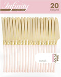 PLASTICPRO 20 Count Gold and Pink Plastic Knives Premium Quality Heavy Duty Disposable Elegant Silverware Two Tone Knives for Party