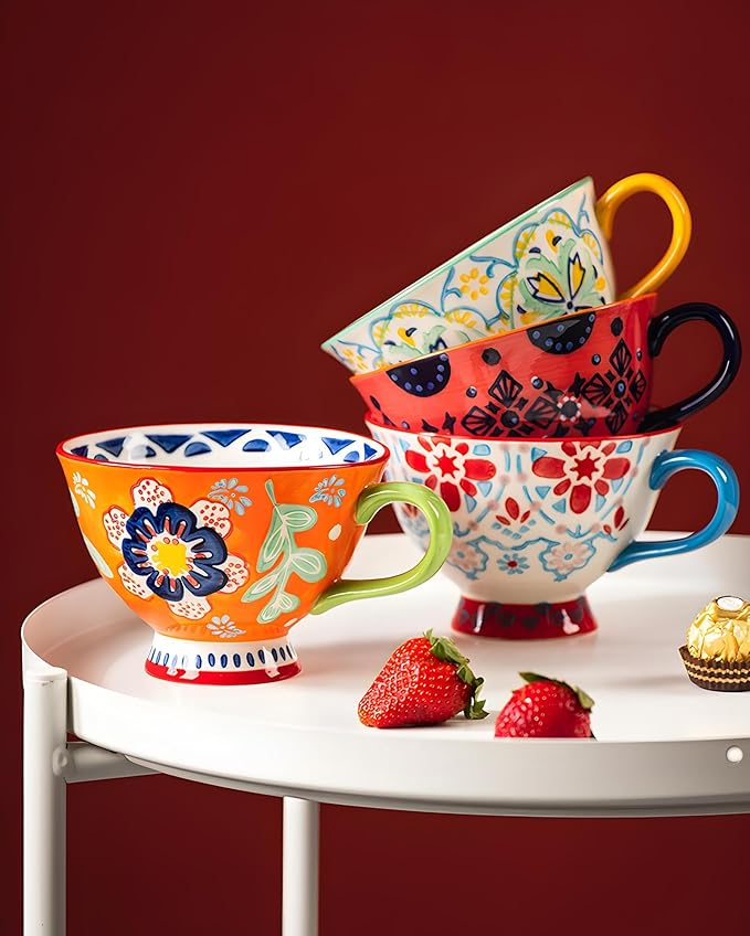17oz Soup Bowls with Handles, Microwave Safe Large Ceramic Soup Bowl for Chili, Stew, Ice Cream, Berries & Fruits, Perfect for Women, Christmas, Hostess Gifts & Fall Decor