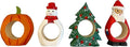 Set of 4 Hand-Carved Wooden Holiday Napkin Rings – Christmas Tree, Santa, Pumpkin, Snowman Design