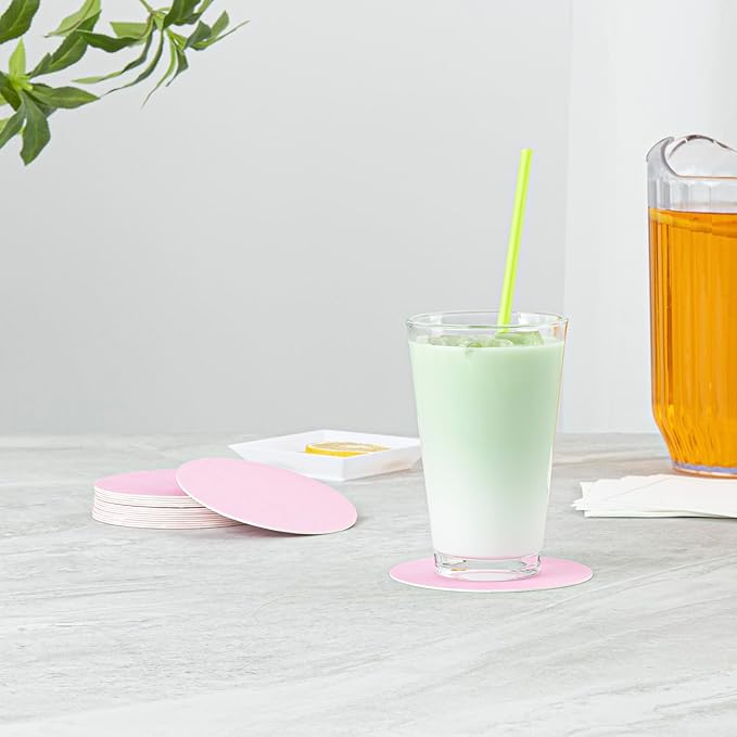 Restaurantware Paper Coasters 100 Pack of 4 Inch Disposable Beverage Coasters Absorbent for Hot and Cold Drinks Pink Coffee Cup Essentials for Table Decor, Kitchen, Home Patio or Living Room