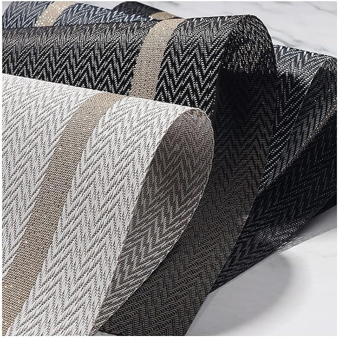 Placemats Set of 6 Durable Placemats Washable Kitchen Plastic Luxurious Table Mats for Home/Dining Room Decoration (Black)