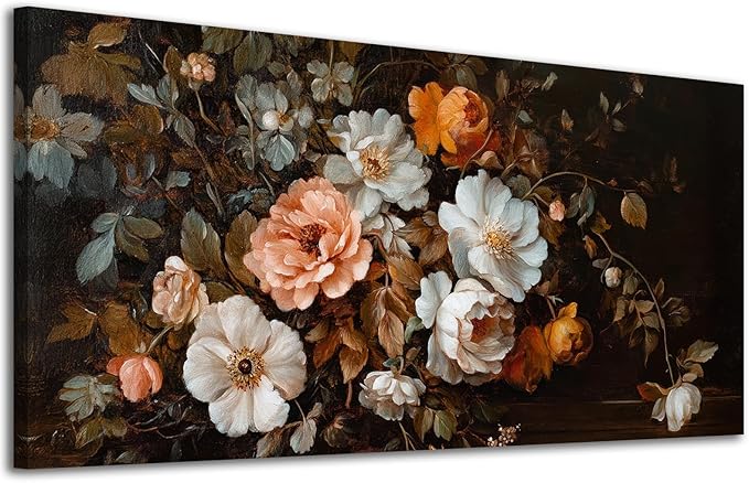 ADJUVANT Wall Art Vintage Floral Bouquet 60" L x 30" W, Old Fashioned Flowers Canvas Painting Romantic Artwork Classic Blooms Prints Botanic Wall Decor for Living Room Bedroom Dining Room Home Office