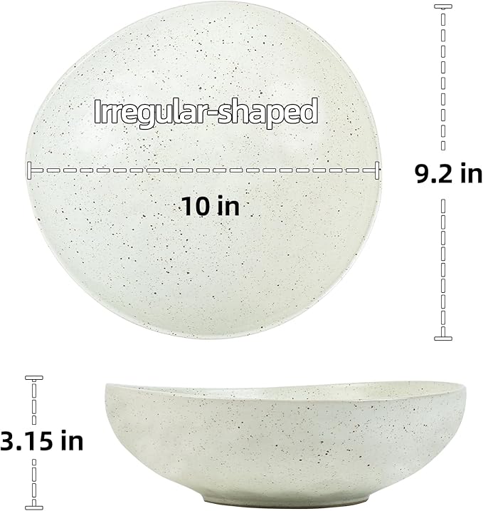 White Speckled Ceramic Decorative Bowl, Textured Stoneware Fruit & Salad Bowl for Table Centerpiece or Entryway