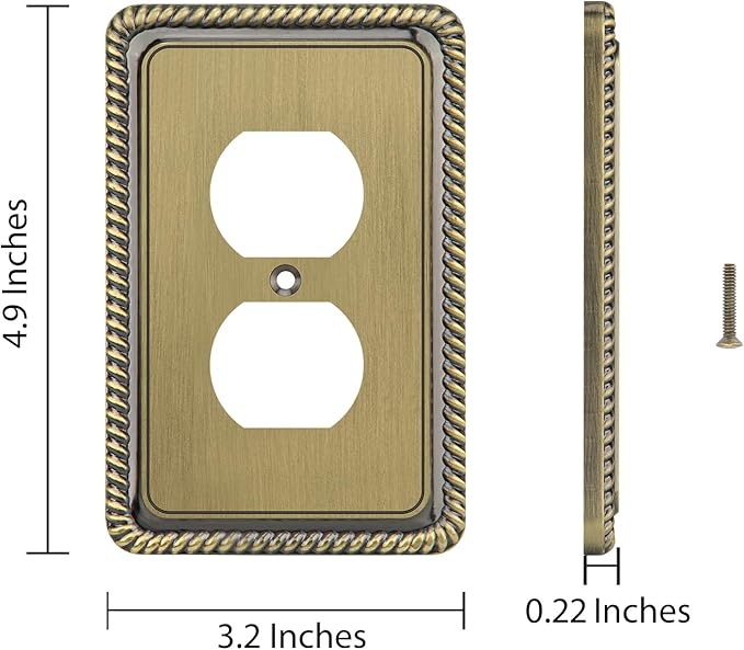 Henne Bery Rope Edge Decorative Wall Plate Switch Plate Outlet Cover (Single Duplex, 2 Pack, Antique Brass)