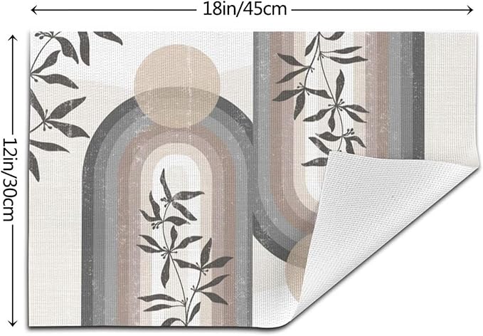 Boho Leaf Mid Century Placematss, Bohemian Plant Mid Century Palm Tropical Abstract Modern Washable Place Mats 12x18Inch for Dining Kitchen Farmhouse Decor 4 PCS