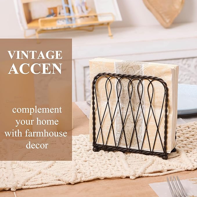 NIKKY HOME Vintage Intertwined Metal Napkin Holder Decorative Upright Tissue Dispenser - Black