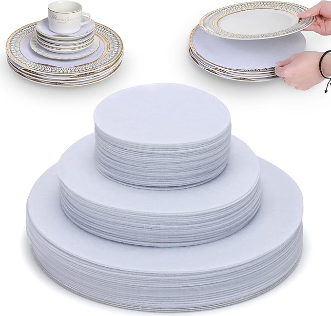 Imncya Separators Storage for Plates, Set of 90 and 3 Sizes, Protective Stacking Separators for Fine China, Dinner Plates, Cups & Saucers（White）