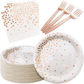 Serves 35 Guests White and Rose Gold Party Supplies,White and Rose Gold Birthday Paper Plates and Napkins,7" Disposable Party Dinnerware for Women