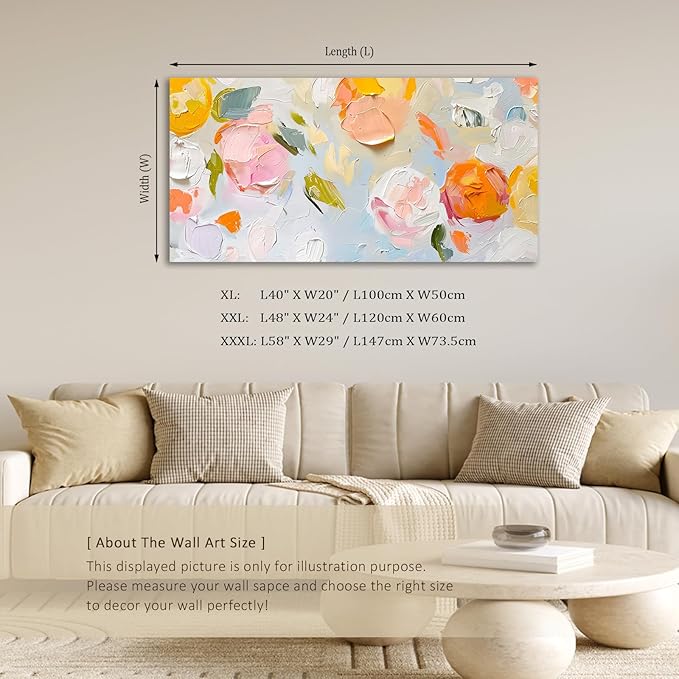 ADJUVANT Wall Art Impressionist Floral 48"L x 24"W, Colorful Flowers Canvas Painting Vibrant Blooms Artwork Soft Hues Prints Botanical Pictures Wall Decor for Living Room Bedroom Dining Room Home Office