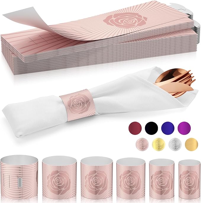 Christmas Napkin Rings Set of 100, 2 Colors in 1, Reusable Adjustable Napkin Bands for Holiday Parties, Wedding, Thanksgiving Table Decor, Waterproof Tear-Proof (Rose Gold) Great Gift Idea