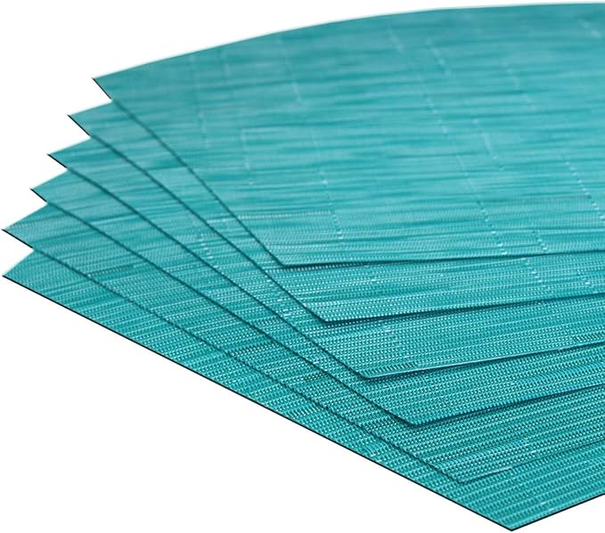 Wedge Placemats for Round Kitchen Table Woven Vinyl Easy Wipe Plastic Non Slip Table Mats Set of 6（Blue）