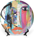 Ceramic Plates, Abstract Decorative Ceramic Plates, Woman Face Art Paint Strokes and Splashes Eye Red Lips Grungy, 10 Inch, Household Plates Decorative, Multicolor