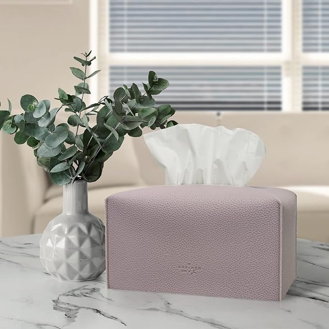 Carrotez Tissue Box Cover, [Refined] Modern PU Leather Rectangular Tissue Box Holder - Decorative Holder/Organizer for Bathroom Vanity Countertop, Night Stands, Office Desk 9.5"X5"X5" - Lavender