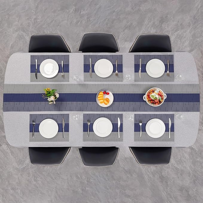 Placemats Set of 6, Vinyl Woven Place Mats Indoor Set of 6 Washable Wipeable PVC Table Mats Heat-Resistant Non Slip Plastic Placemat for Kitchen Dining Outdoor Table (Blue Gray, Set of 6)