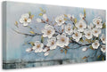 Anolyfi White Textured Flowers Wall Art for Living Room Canvas Wall Decor, Modern Elegant Landscape Wall Art for Dining Room Hallway Office Home 40"x20"