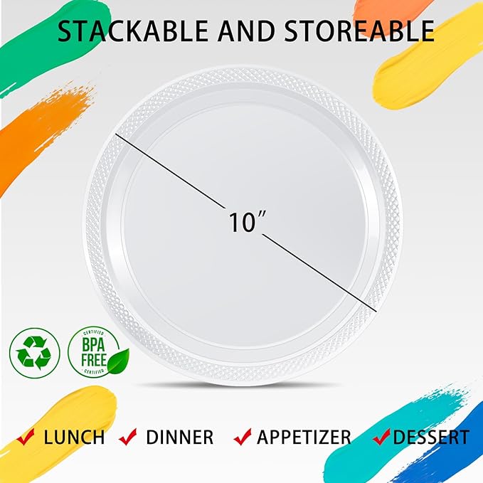 WELLIFE Clear Party Plates 10 Inch -150 Count for Party, Disposable Plastic Dinner Plates for Birthday Wedding Engagement Easter