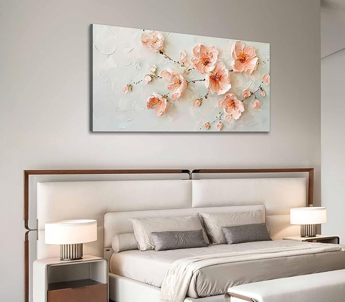 ADJUVANT Wall Art Impressionist Pink Floral 48"L x 24"W, Cherry Blossoms Canvas Painting Soft Petals Artwork Pastel Tones Prints Spring Flowers Wall Decor for Living Room Bedroom Bathroom Home Office