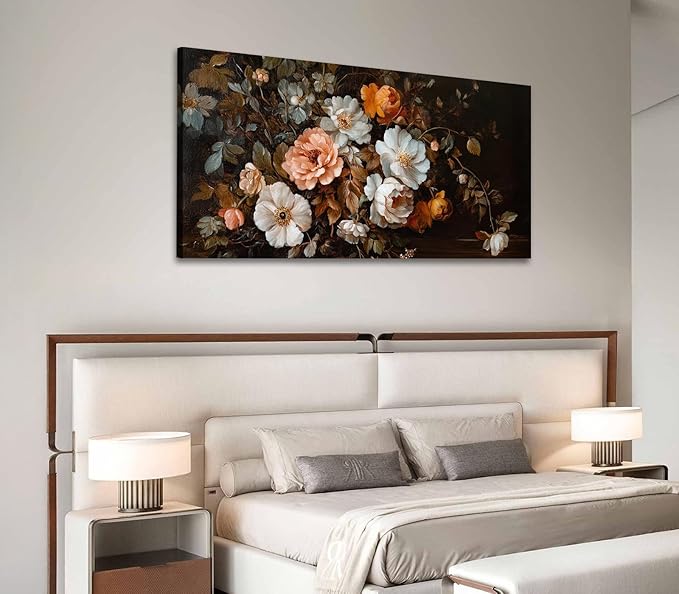 ADJUVANT Wall Art Vintage Floral Bouquet 48" L x 24" W, Old Fashioned Flowers Canvas Painting Romantic Artwork Classic Blooms Prints Botanic Wall Decor for Living Room Bedroom Dining Room Home Office