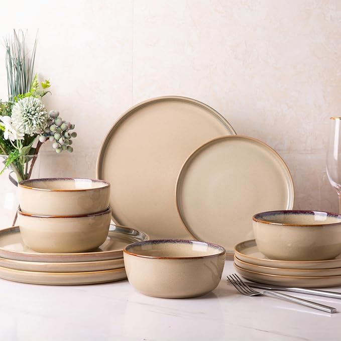 AmorArc Dinner Plates Set of 6, 10.5 Inch Reactive Glaze Ceramic Plates Set, Microwave, Dishwasher Safe, Scratch Resistant, Modern Large Dinnerware Dishes Set Kitchen Stoneware Plates
