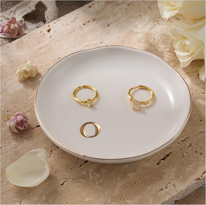 Lolalet Handmade Ceramic Ring Dish Jewelry Tray Plate with Initial, Small Monogram Gift for Her Women Girls Mother, Hostess, Engagement, Bridal Shower, Maid of Honor, Bridesmaid, Birthday, Christmas