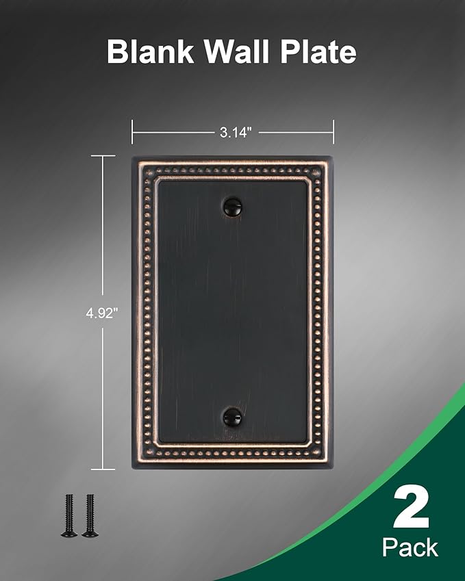 2-Pack Blank Outlet Cover Wall Plate, Metal Switch Plates Outlet Covers, Aged Bronze Pearls Beaded Decorative Wall Plates